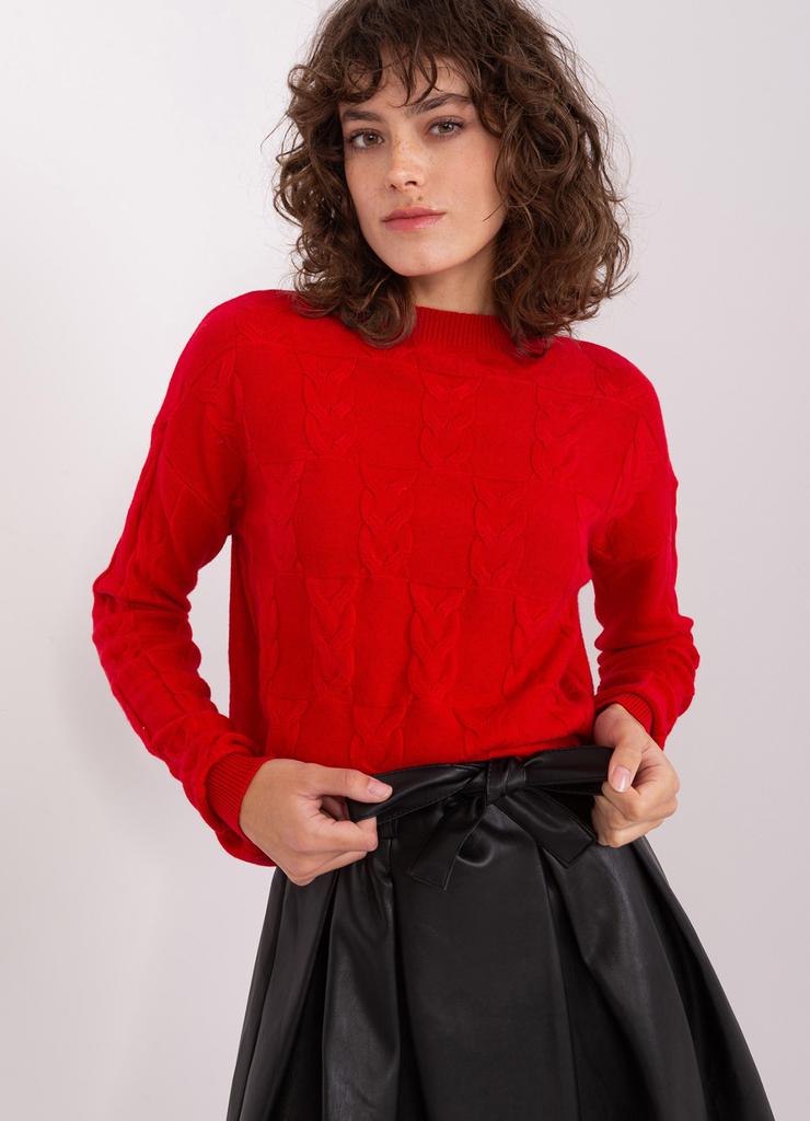 Czerwony klasyczny sweter z warkoczami