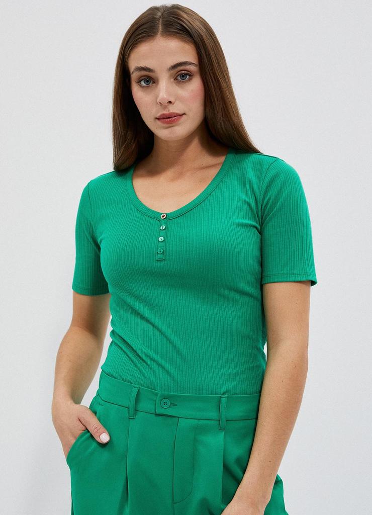 Dopasowana bluzka damska z guziczkami zielona