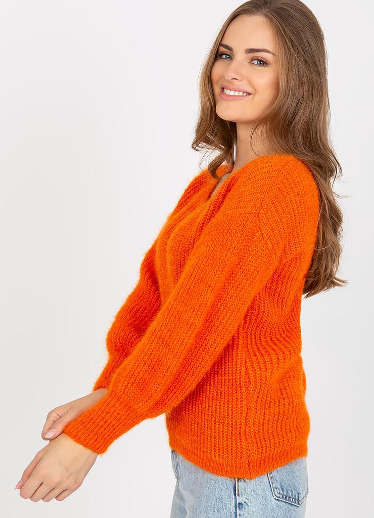 Och Bella Pomarańczowy puszysty sweter damski z moherem