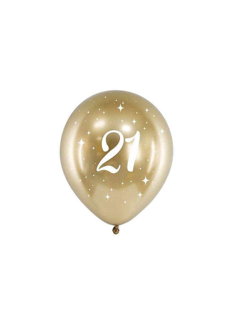 Balony Glossy 30 cm z nadrukiem "21" - złoty