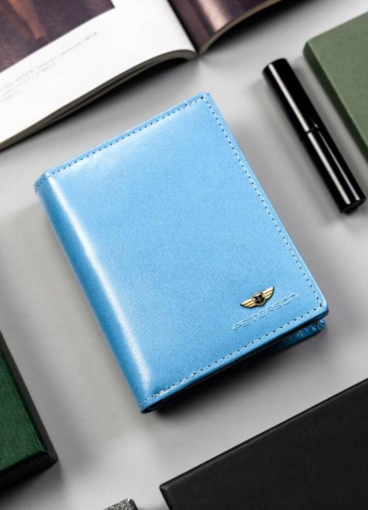Peterson Skórzany portfel damski średnich rozmiarów niebieski