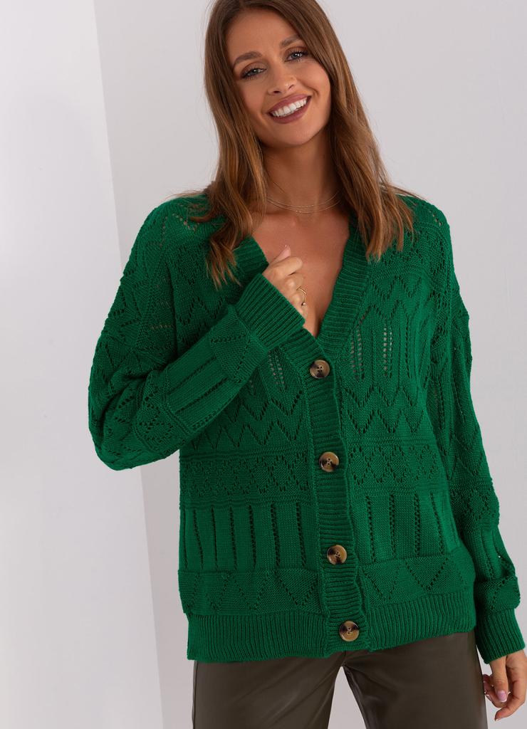 Damski sweter rozpinany z wełną ciemny zielony