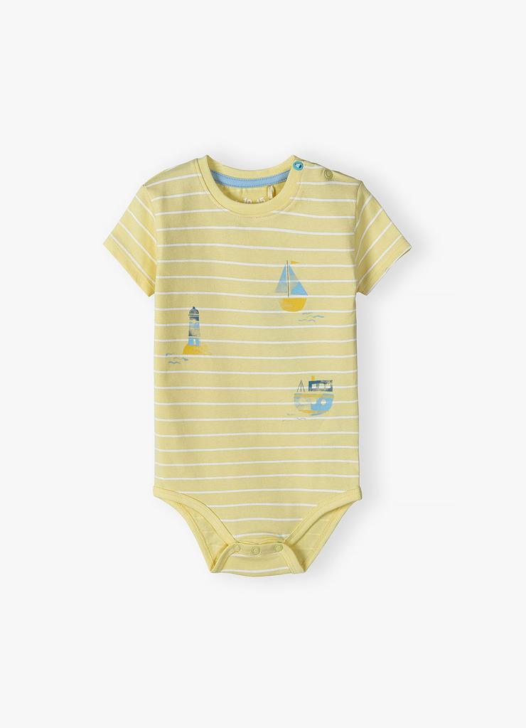 Body z krótkim rękawem dla niemowlaka - żółte w paski