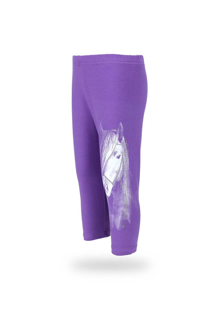 Dziewczęce legginsy 3/4 fioletowe z aplikacją z koniem