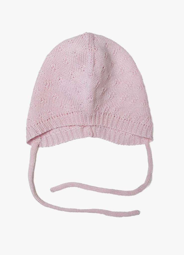 Różowa wiązana pod szyją czapka niemowlęca - 5.10.15.