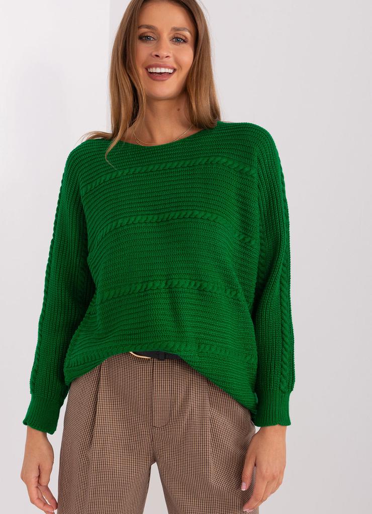 Sweter damski klasyczny z długim rękawem zielony