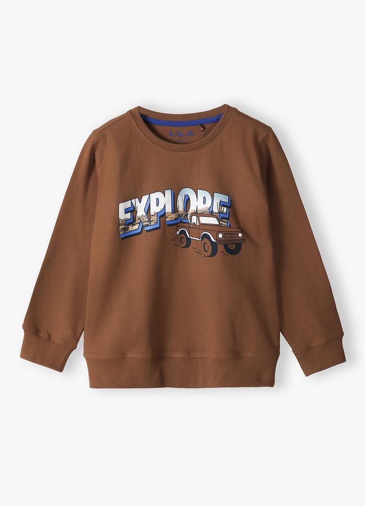 Brązowa bluzka chłopięca bawełniana z napisem- Explore