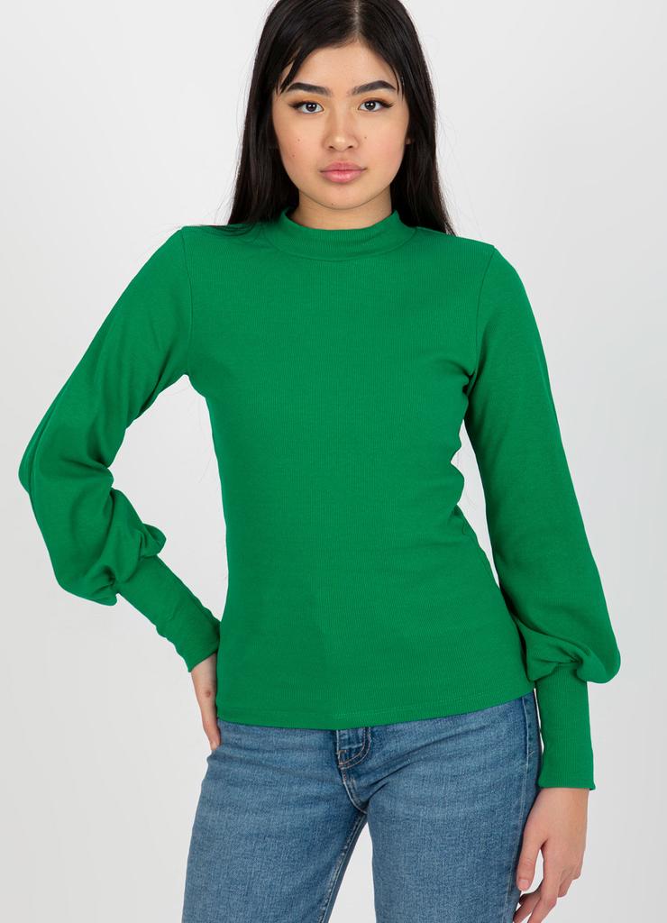 Zielona dopasowana bluzka basic w prążek RUE PARIS