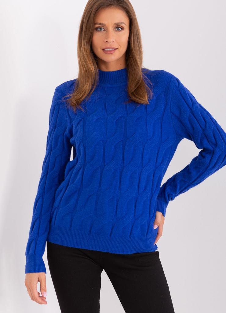Damski sweter z warkoczami kobaltowy