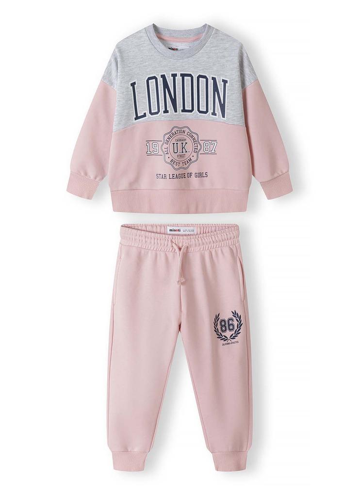 Dziewczęcy komplet różowy - bluza London i spodnie dresowe