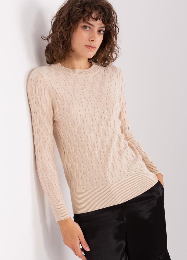 Jasnobeżowy sweter klasyczny z bawełny