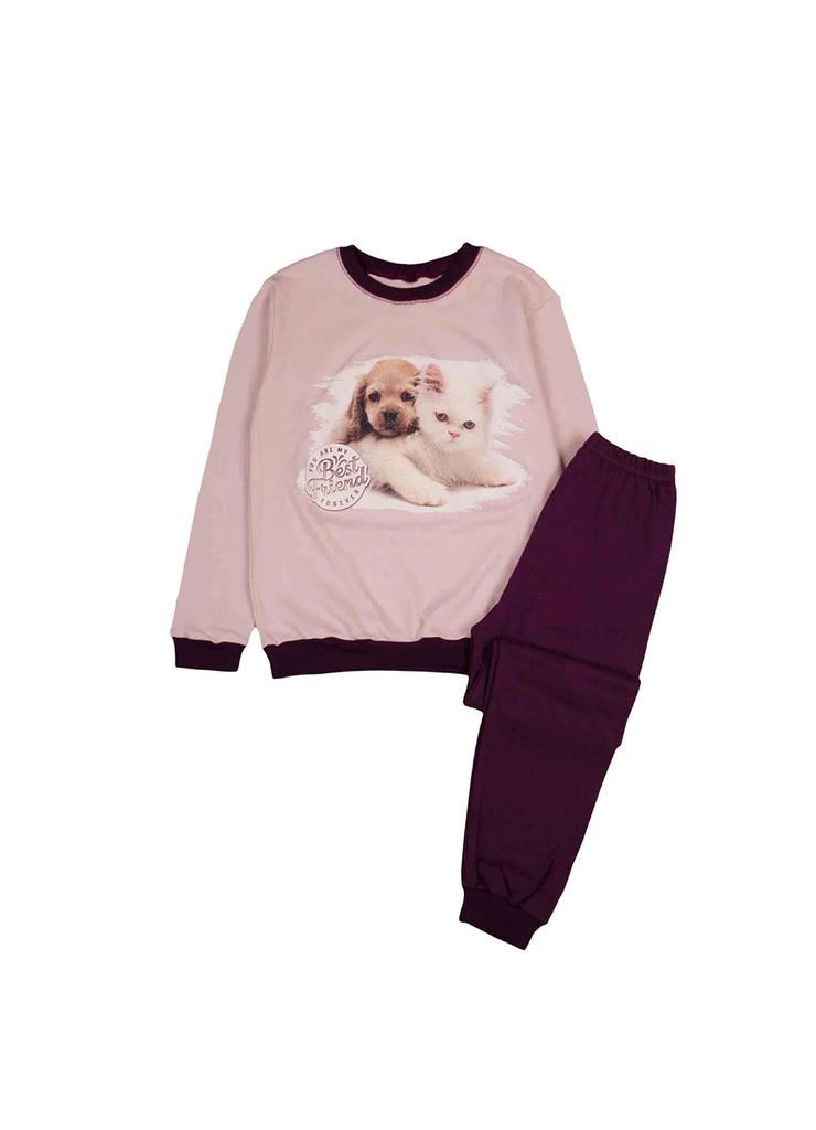 Piżama dziewczęca różowo-fioletowa piesek z kotkiem