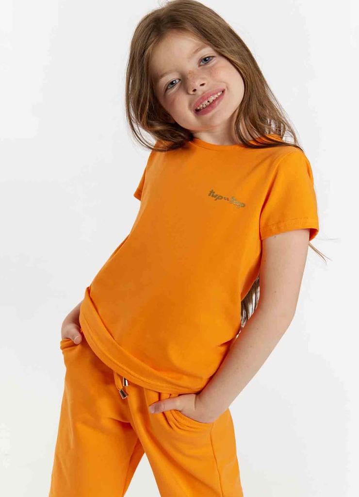 Pomarańczowy t-shirt dla dziewczynki z napisem Tup Tup