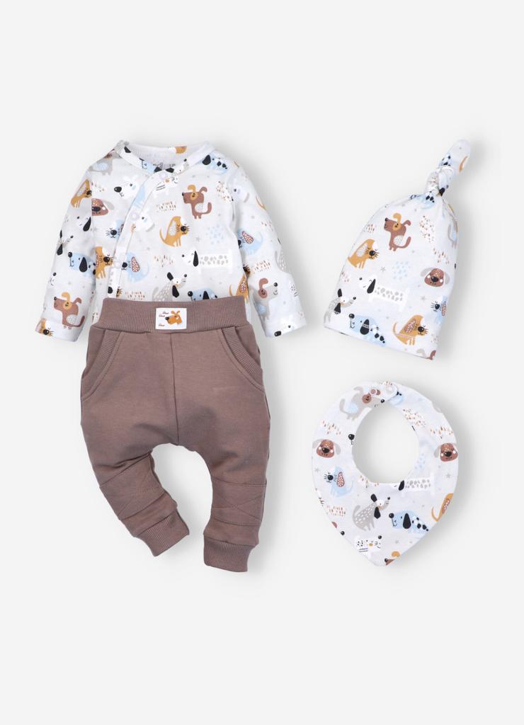 Komplet niemowlęcy : body-spodnie-czapka-apaszka