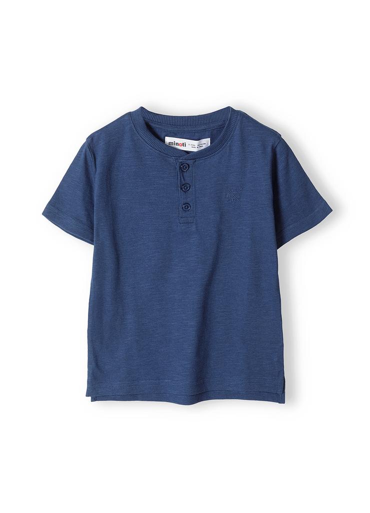 Niebieski t-shirt bawełniany basic dla niemowlaka z guzikami
