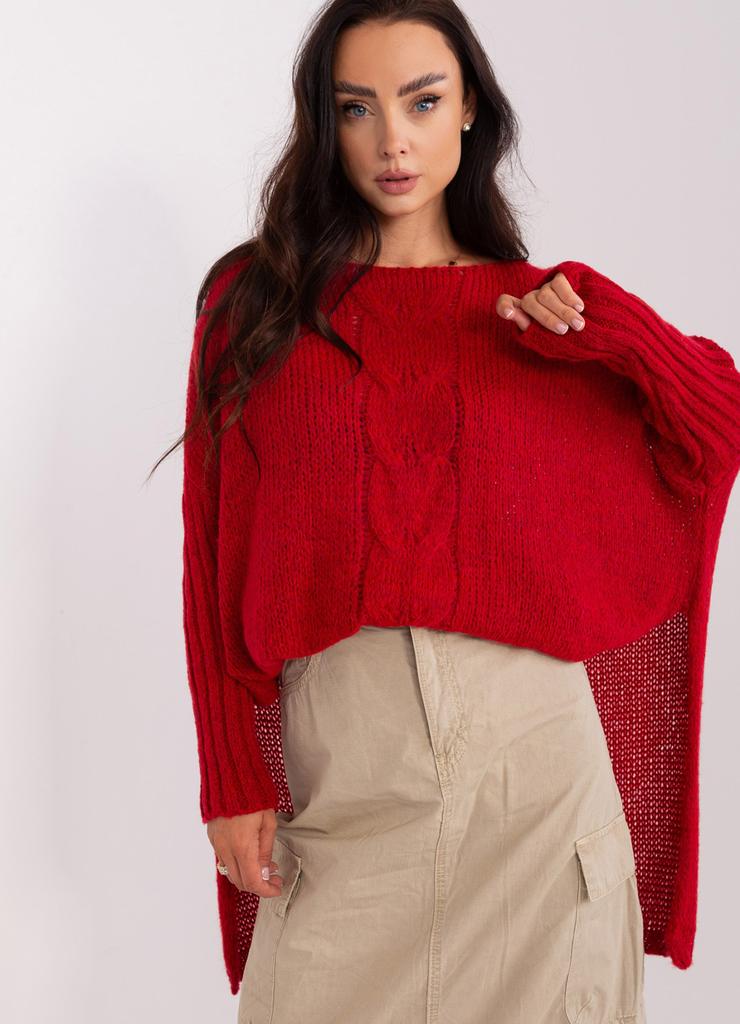 Ciemnoczerwony dzianinowy sweter oversize och bella