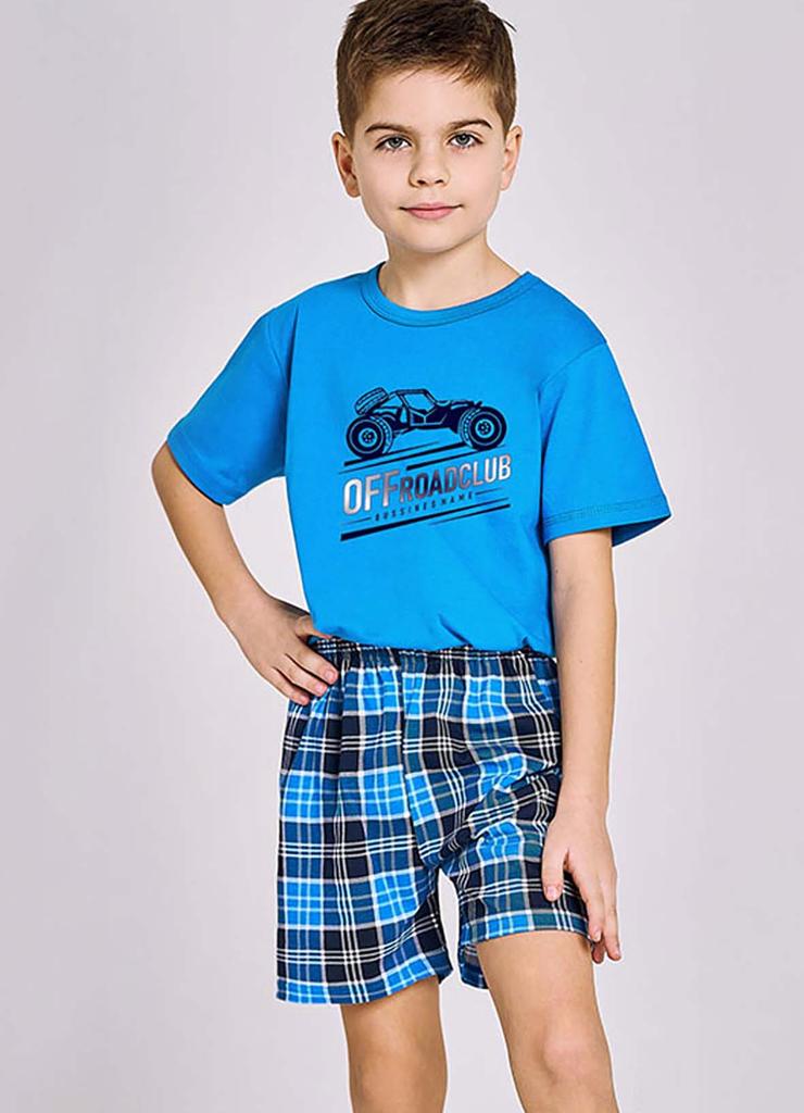 Niebieska piżama dla chłopca bawełniana Taro z autem