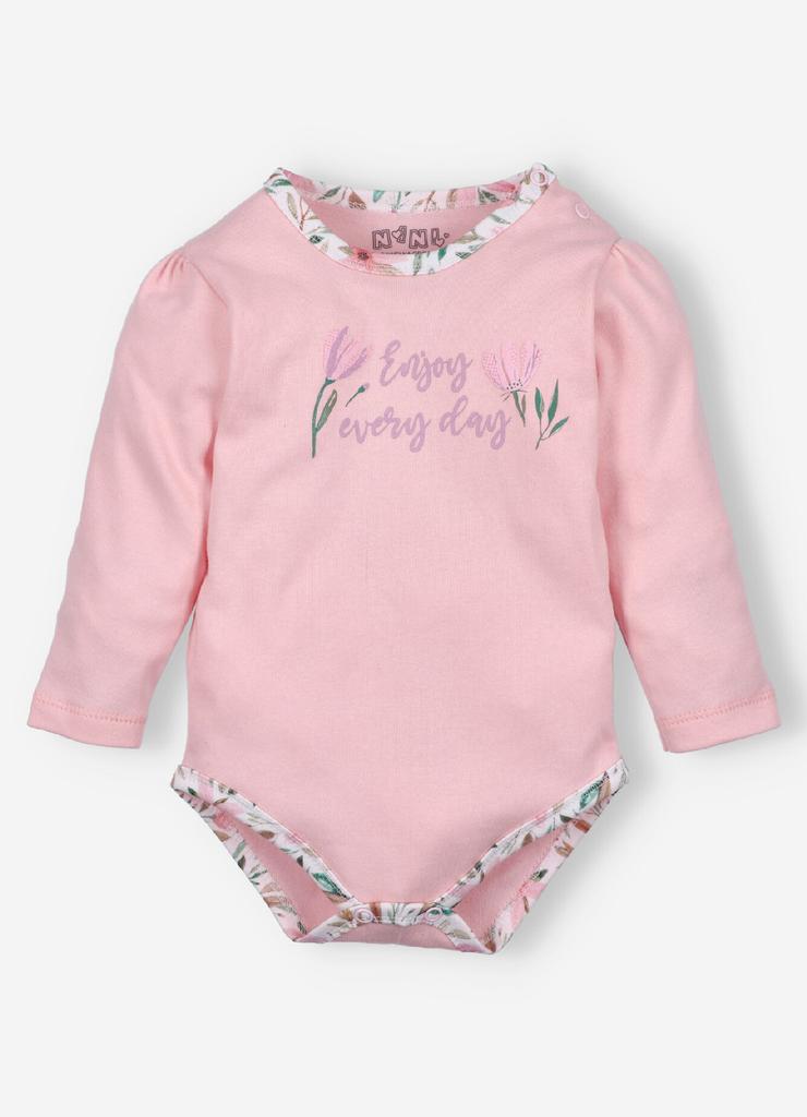 Body niemowlęce PINK FLOWERS z bawełny organicznej - różowe