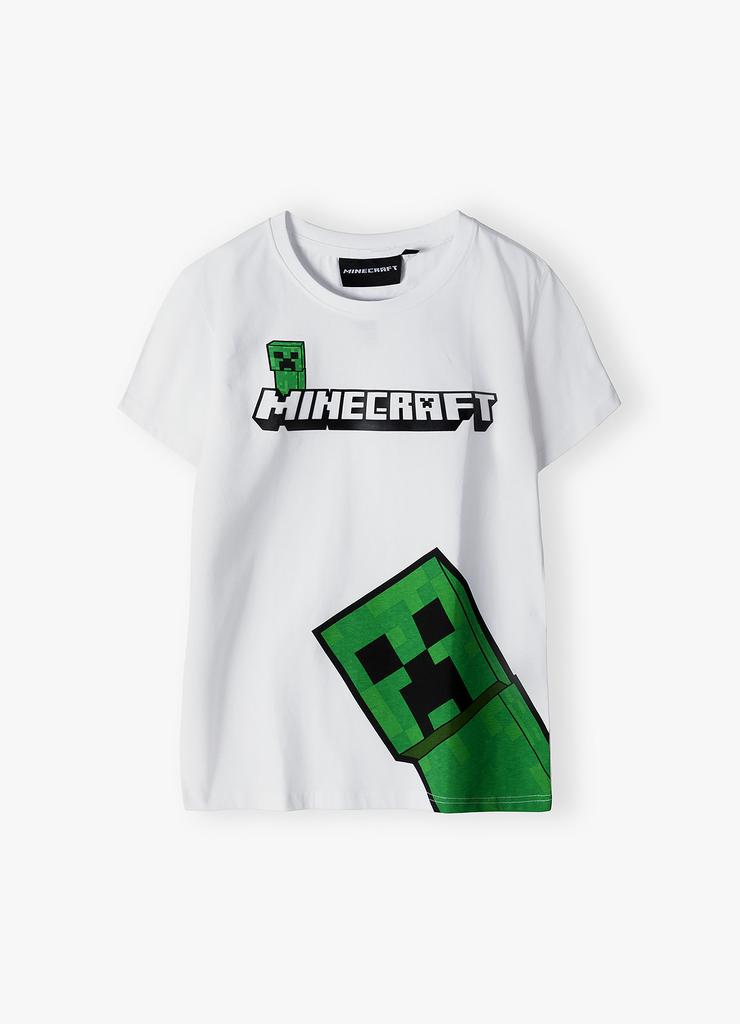 Biały t-shirt dzianinowy dla małego chłopca- Minecraft
