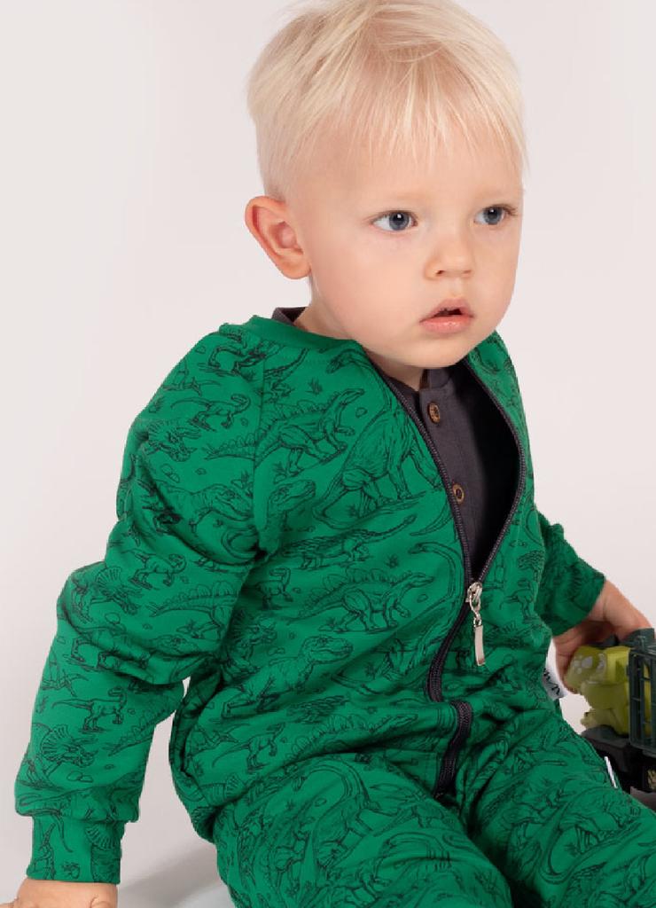Zielona bluza dresowa niemowlęca rozpinana w dinozaury