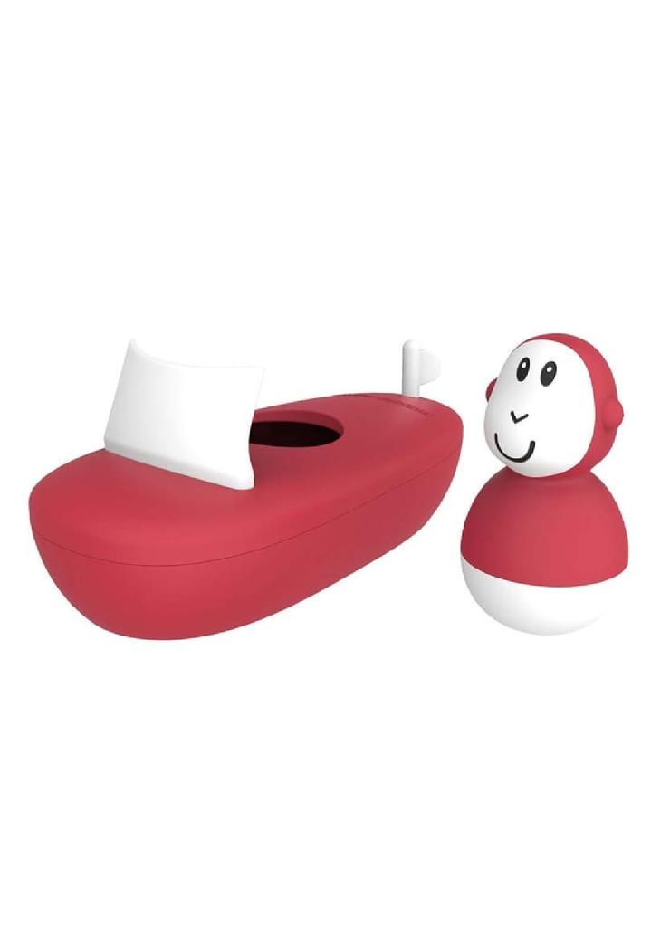 Matchstick Monkey- zabawka do kąpieli łódź + Małpka Wobbler- czerwona