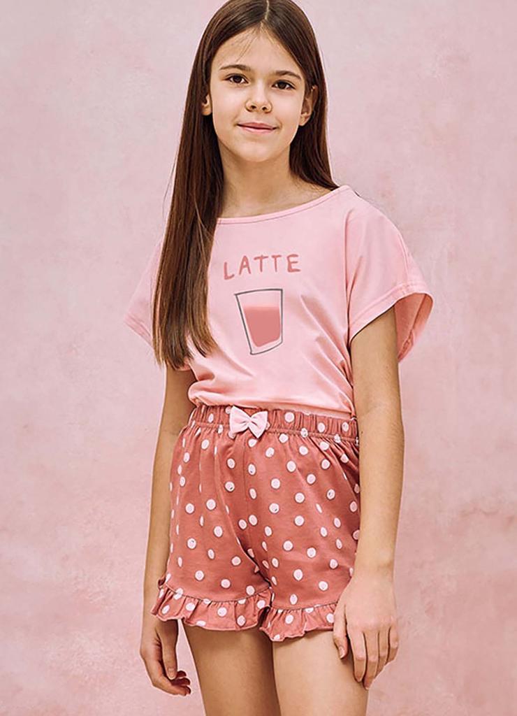 Dziewczęca piżama różowa z bawełny Frankie Taro - Latte