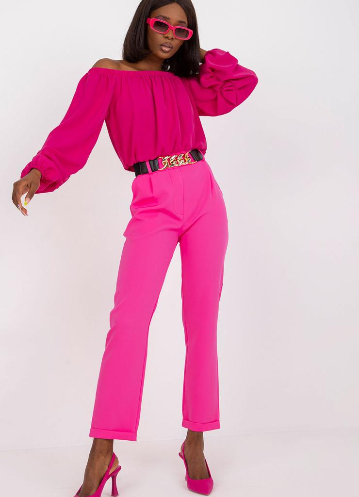 Fluo różowe proste spodnie z materiału z wysokim stanem Sewilla