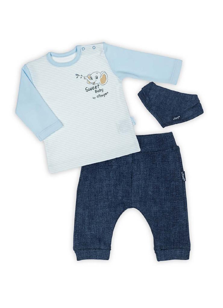 Komplet dla niemowlaka- bluzka, długie spodnie i apaszka