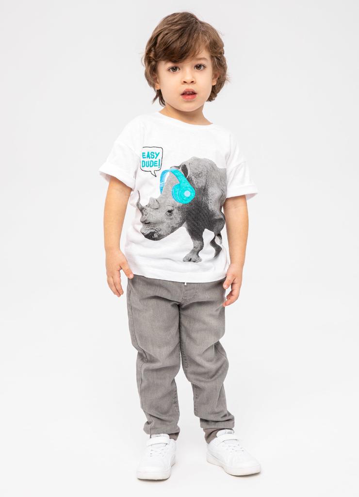 Biały t-shirt bawełniany dla chłopca z nosorożcem