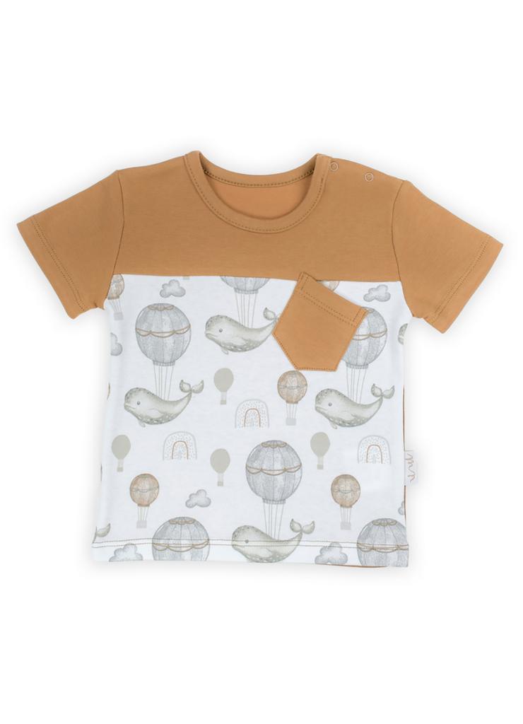 Bawełniany t-shirt dla chłopca z kieszonką- wieloryby i balony