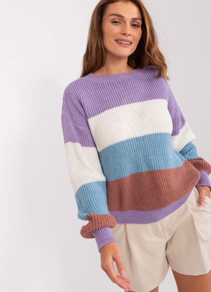Fioletowo-niebieski sweter oversize w paski