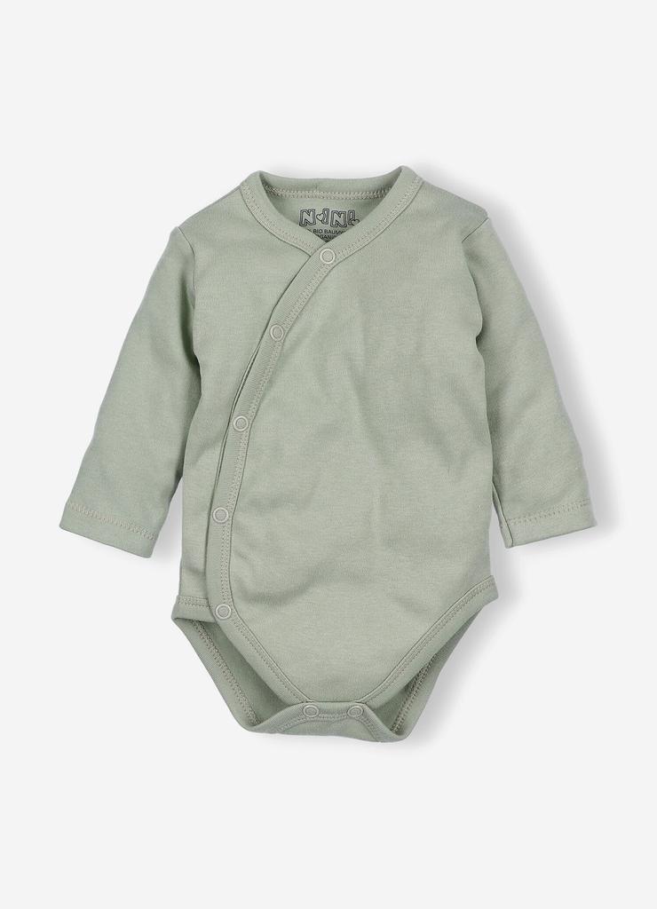 Body niemowlęce z bawełny organicznej kolor oliwkowy długi rękaw