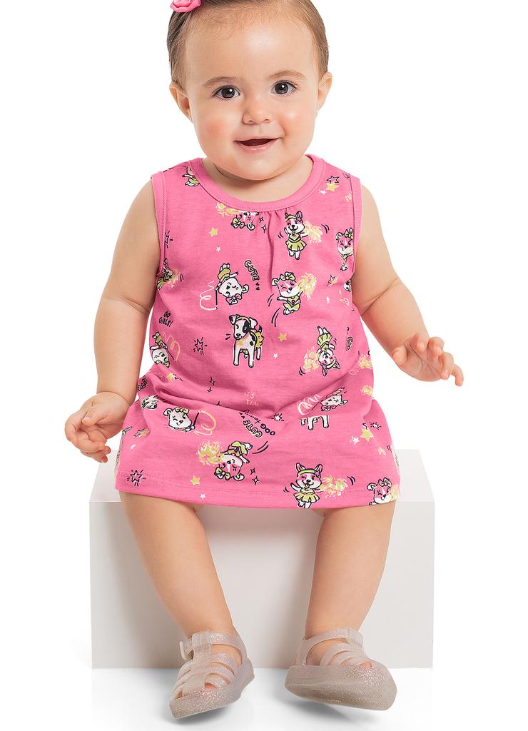Różowa bawełniana sukienka niemowlęca z nadrukiem