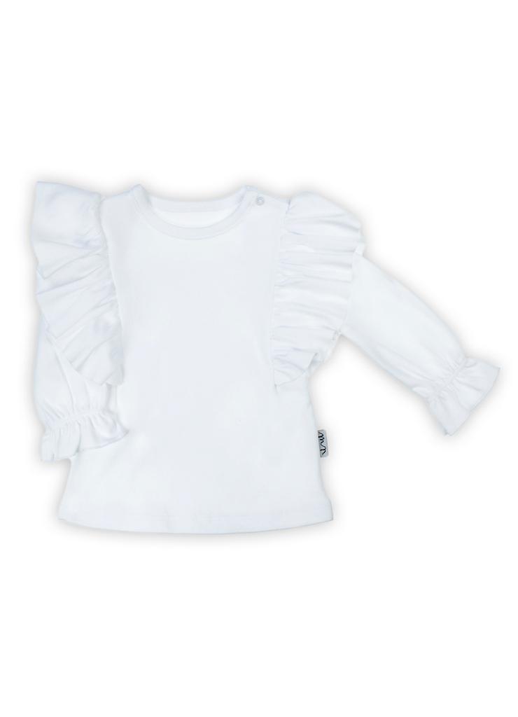 Bluzka bawełniana niemowlęca z długim rękawem dla dziewczynki biała