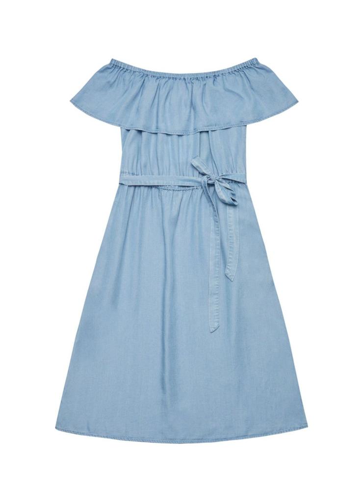 Niebieska sukienka z lyocellu - trapezowy króju