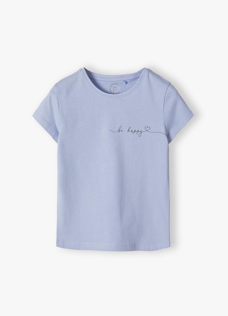 T-shirt dziewczęcy z napisem Be Happy niebieski