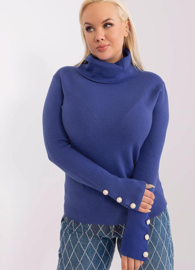 Gładki sweter plus size z golfem ciemny niebieski