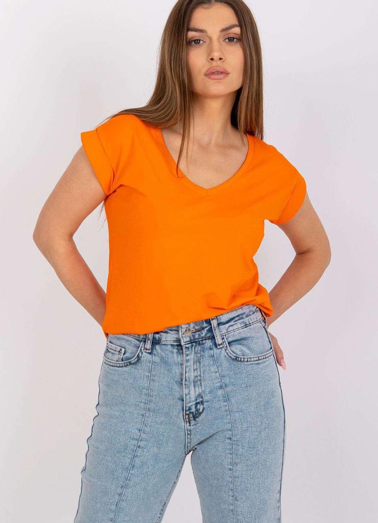 Gładki t-shirt bawełniany damski - pomarańczowy