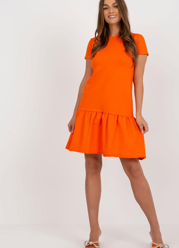Pomarańczowa letnia sukienka z falbaną RUE PARIS
