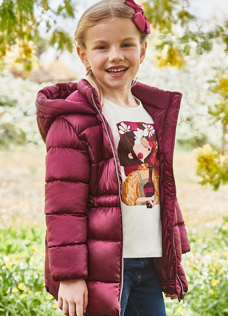 Bordowa pikowana kurtka dziewczęca zimowa