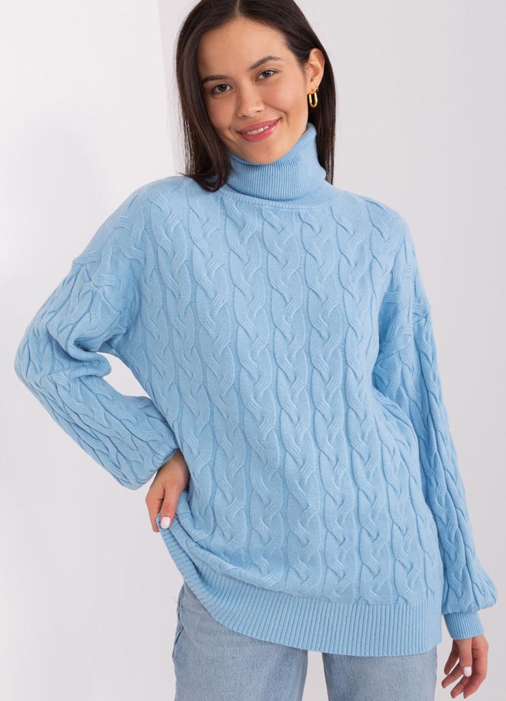 Sweter z golfem z dodatkiem wiskozy jasny niebieski