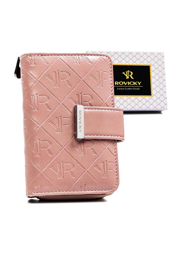 Różowy portfel damski z tłoczonym monogramem - Rovicky