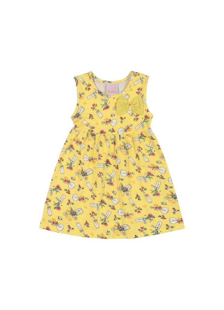 Sukienka z grubymi ramiączkami we wzorki - żółta