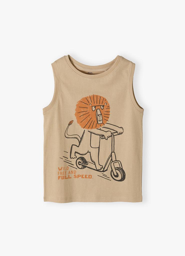 Bawełniana koszulka chłopięca na lato - beżowa z zabawnym nadrukiem