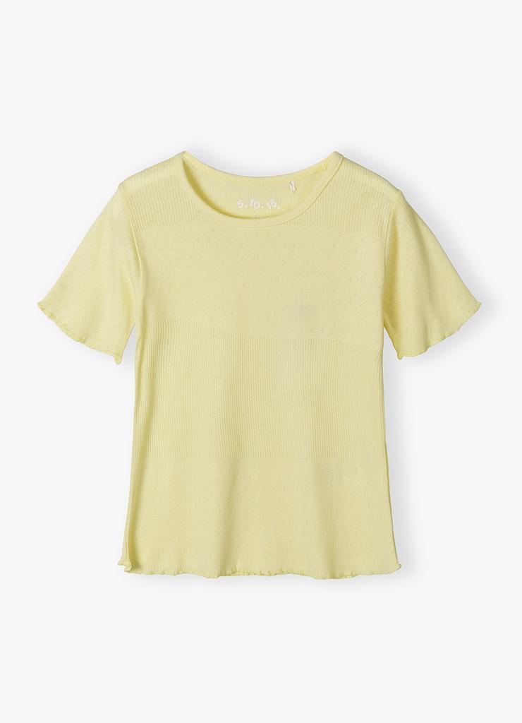 Dzianinowa bluzka z ażurowym delikatnym wzorem - żółta - 5.10.15.