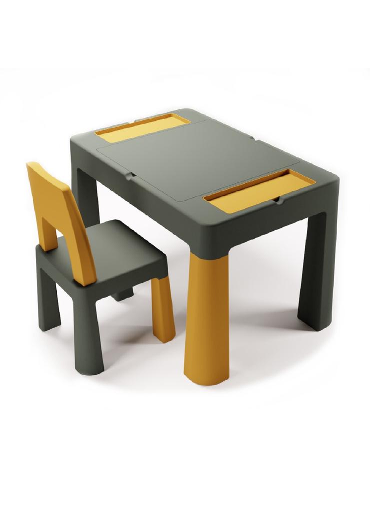 Komplet Multifun stolik i dwa krzesełka -  grafitowy, musztardowy