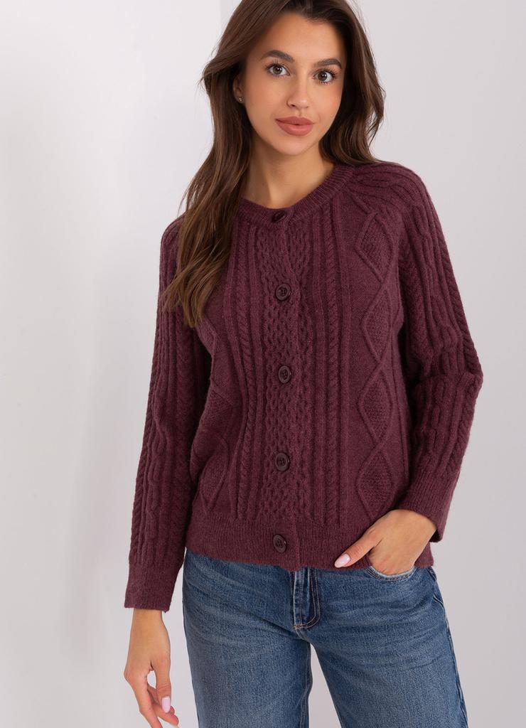 Sweter rozpinany w warkocze ciemny fioletowy