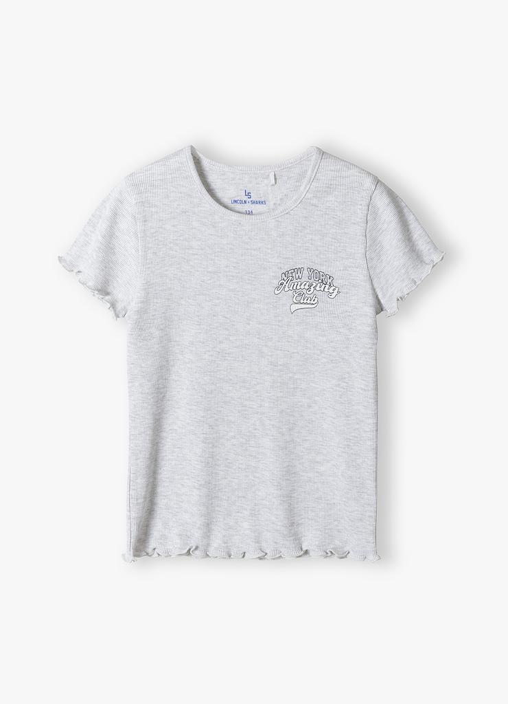 Szary t-shirt dziewczęcy w prążki - New York - Lincoln&Sharks