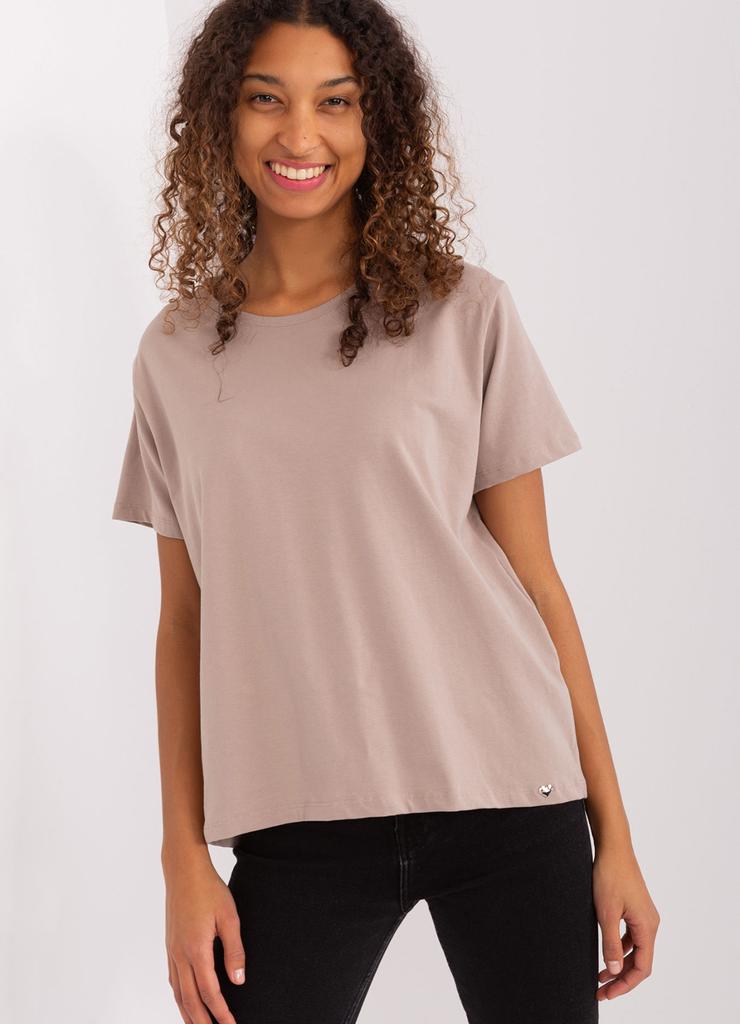 Ciemnobeżowy damski t-shirt oversize BASIC FEEL GOOD