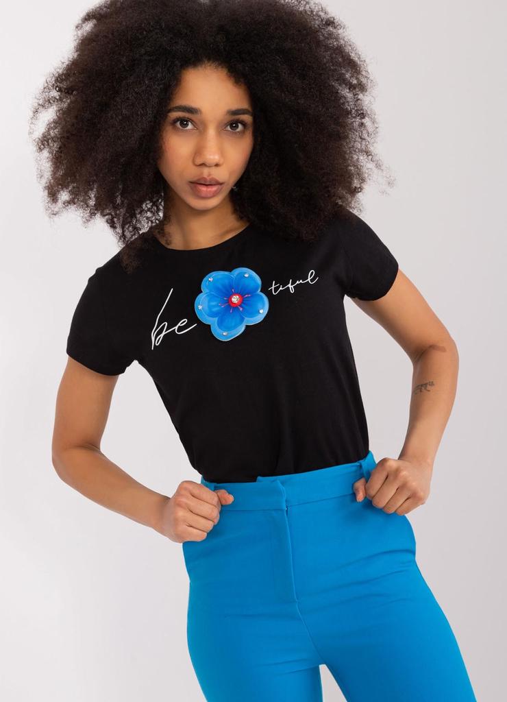 Damski T-Shirt Z Kwiatem czarny